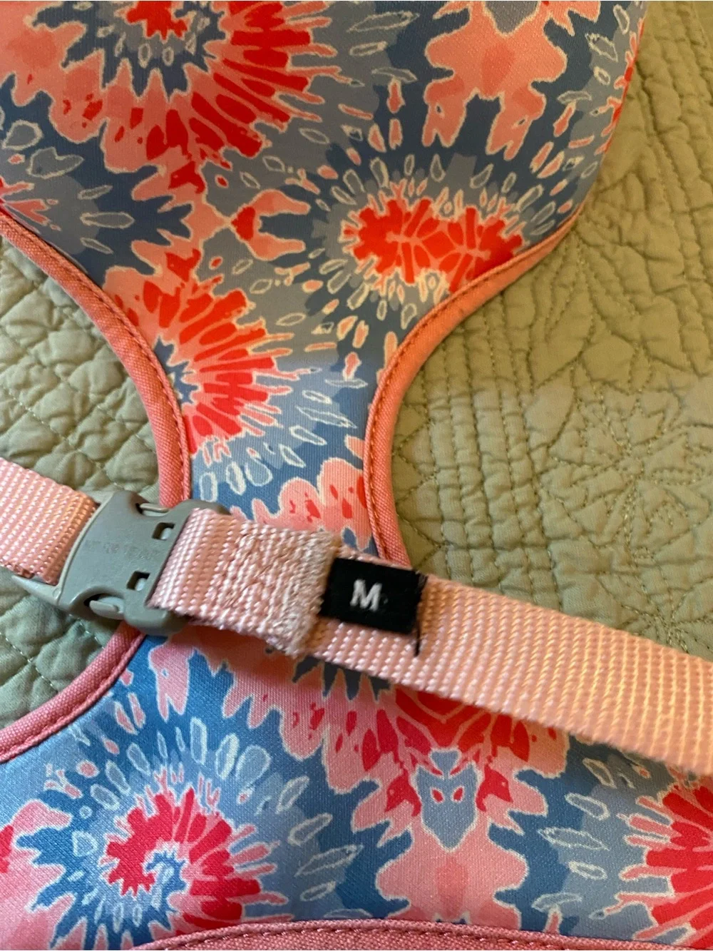 COASTAL Dog Harness Size Medium Pink/Blue Geo Print EUC
